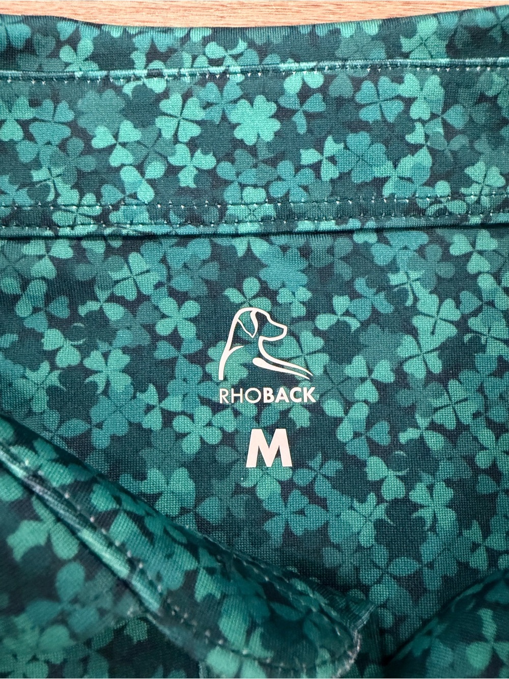 Rhoback The Four Leaf Polo Shirt Men's M Blue Green Clover Shamrock - Picture 2 of 6